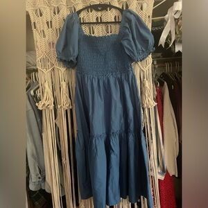 Abercrombie blue smocked bodice puff sleeve dress